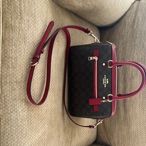 Coach Rowan Brown and Red Satchel New